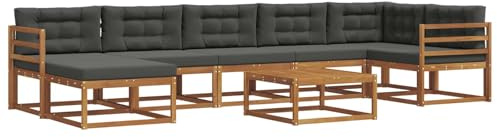 zylophax Salon de jardin 8 pièces avec coussins en bois d'acacia massif naturel et anthracite, salon de jardin pour terrasse, balcon et piscine