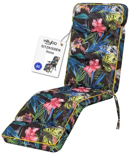 millybo Gartenstuhlauflage Sitzkissen für Liegestühle mit Fußstütze Ilona 160 x 50 cm Bunte Blätter
