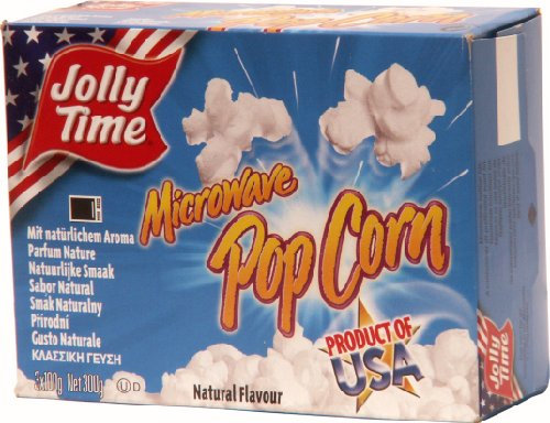 Jolly Time Mikrowellen Popcorn Natural | Mikrowellen Popcorn mit Salz | USA Klassiker Popcorn für die Mikrowelle | Mikrowellenpopcorn gesalzen, 3er Pack (3 x 300 g)