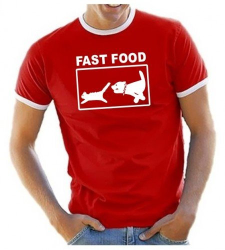 Coole-Fun-T-Shirts Fastfood Ringer T-Shirt rot Gr.M