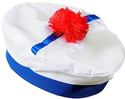 W WIDMANN MILANO Party Fashion 8684F - Matrosenhut, Blau-Weiß, mit Bommel, Kostümzubehör, Junggesellenabschied, Karneval, Mottoparty