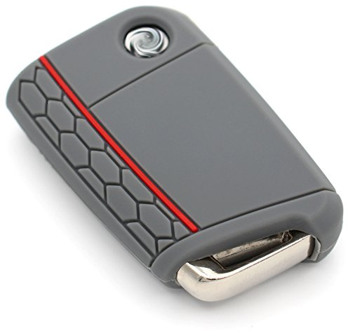 Schlüssel Hülle VB für 3 Tasten Auto Schlüssel Silikon Cover - Finest-Folia Schlüsselhülle Etui Schutzhülle (Aschgrau Rot)
