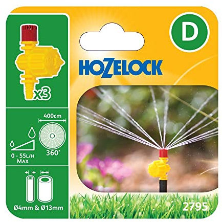 Hozelock 360 Degree Adjustable Micro Jet, 4/13 mm - Pack of 3, Black