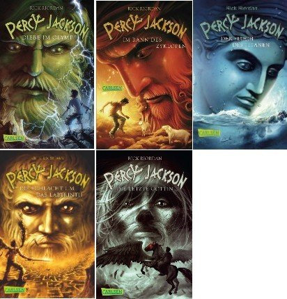 Rick Riordan: 5 x Percy Jackson als Taschenbuch im Set (1. Diebe im Olymp + 2. Im Bann des Zyklopen + 3. Der Fluch des Titanen + 4. Die Schlacht um das Labyrinth + 5. Die letzte Göttin)