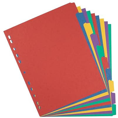 Elba A4 Extra-Wide Pressboard Dividers, 10-Part Assorted Colours, Filing Index Tabs, Punched Pocket Compatible