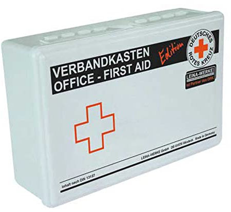 LEINA-WERKE 82108 Betriebsverbandkasten Office DIN 13157 ohne Wandhalterung weiß - rot/schwarz, 10 Stk.