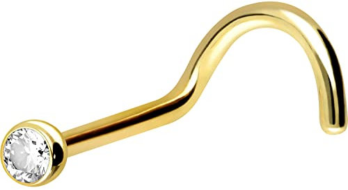 PIERCINGLINE 750er GOLD Nasenpiercing 18 KARAT Spirale 1,6 mm KRISTALL Piercing Nase Stecker Gelbgold