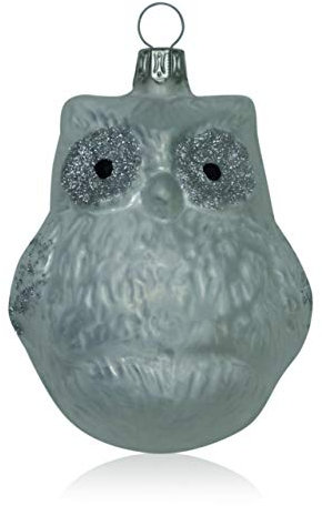 Lauschaer Glas Christbaumschmuck große Eule Eislack weiß 3 Stück Christbaumschmuck Weihnachtsschmuck mundgeblasen,handdekoriert