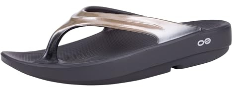 OOFOS Women's Oolala Thong Flip Flop, Black/Latte, 10 M US