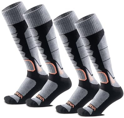 WEIERYA Skisocken,Thermische Gepolsterte Ski Socken für Skifahren,Snowboarden,Outdoor Wintersport für Herren Damen,Schwarz 2 Paar (33-36)