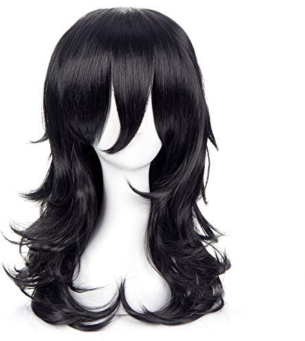 Topcosplay Cosplay Perücke Lang Lockige Perücke Schwarz für Halloween Kostüm Karneval Fasching