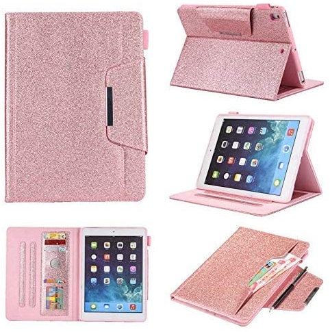 Cover for 2018 1st Gen iPad 11 inch,Jennyfly Multi-Viewing Smart Auto Wake/Sleep with Pencil Strap/Hand Strap/Card Slot Hand Free Stand Soft Back Protective Cover for 2018 1st Gen iPad 11 - Rose Gold