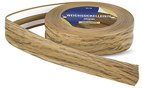 DQ-PP WEICHSOCKELLEISTE | 50m (2x25m) | eiche | 32x23mm | PVC | selbstklebend | Knickwinkel Fussleisten Gummileiste Sockelleiste Winkelprofil Abschlussleiste Bodenleiste