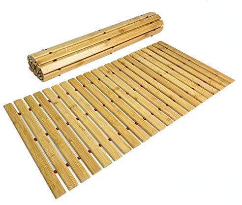 Folding Bath Mat Bamboo Wood Bathroom Strip Mat Shower Spa Sauna with Non Slip Feet Indoor Outdoor Use for Kitchen Bedroom Bathroom Toilet Doormat Pet Kitchen Travel Camper Van Camping (Small 30x60cm)