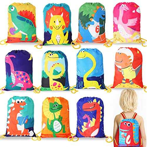 kramow 12 Stück Mitgebsel Kindergeburtstag Geschenktüten,Dinosaurier Gastgeschenke Beutel für Kinder Geburtstag, Give Aways Mitgebseltüten, Dino Partytüten,Geschenktaschen