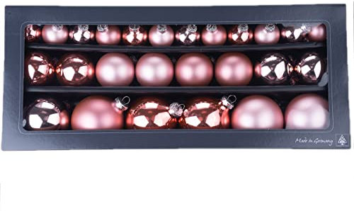 Weihnachtskugeln Shiny Rose Rosegold rosa | Christbaumschmuck aus echtem Glas | Made in Germany (Christbaumkugeln 26 TLG 4cm, 6cm, 8cm)