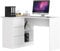 AKORD Eck-Schreibtisch B-16 mit 3 Schubladen und 2 Ablagen | Schreibtisch | ecktisch | Eck Schreibtisch für Home Office | Einfache Montage | B124 x H77 x T85, 48 kg Weiß & Weiß Glänzend Front