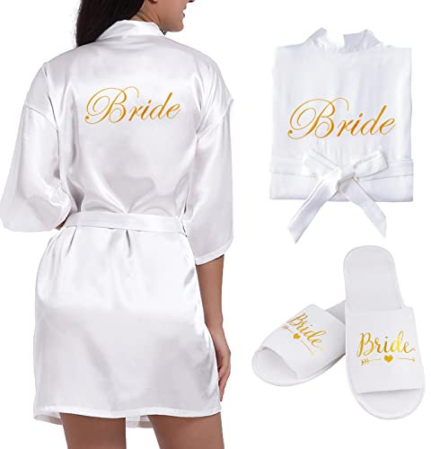 BETESSIN Vestaglia Sposa Donna in Raso Vestaglia Kimono Sposa Pigiama Donna Camicia da Notte per Nozze