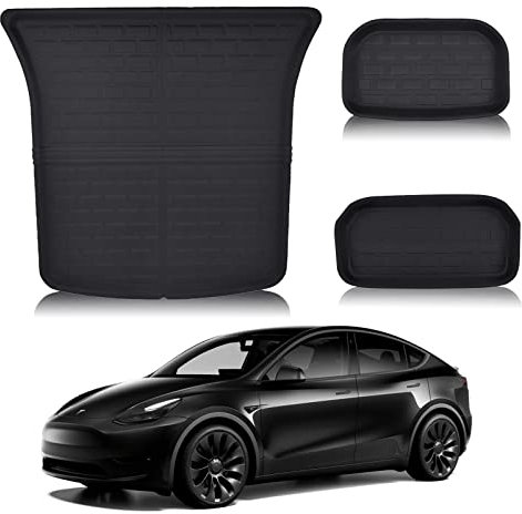 Bowfar Tesla Model Y Kofferraummatte Anti Rutsch Wasserdichter Kofferraum Schutzmatte Vorne und Hinten Kofferraumwanne Auto Zubehör Innenraum Kompatibel mit Model Y 2023 2022 2021 [3 Stück]