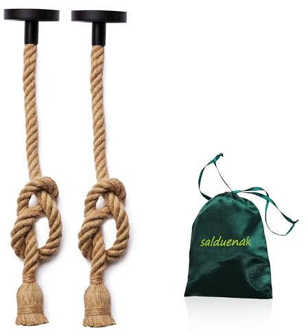 Salduenak 2 Lámparas de Cuerda de Cáñamo de Techo Vintage para Salón, Habitación, Cafetería o Restaurante; (2 Lámparas); Interfaz E27 (longitud de las lámparas sin la bombilla 92 cm aprox)