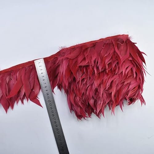 5M/10Meters Leder Pink Shred Gänsefedern Zierleisten Gänse Weiße Fasanenfedern für Bastelarbeiten Fransenband Kostüm Federn-Weinrot,5 Meter