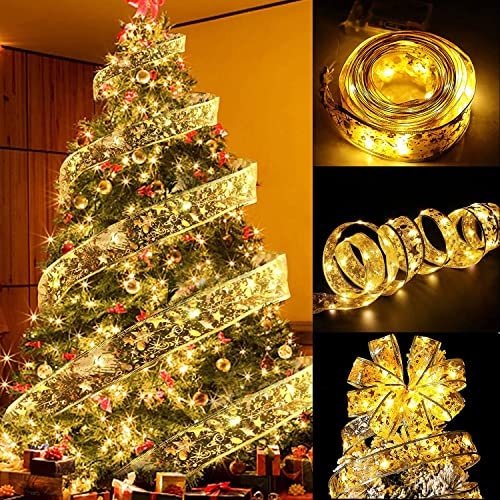 Weihnachtsband Lichterkette,3 M Glänzende Band Lichterkette,30 LED Weihnachtsband,Band Schleifen Lichter,Weihnachts Lichterkette,Ribbon Lights Christmas Tree,Strip Lichtband für Weihnachtsbaum