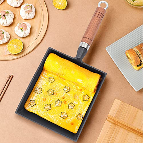 Eisen Pfanne Bratpfanne Quadrat Omeletttopf Fleischsteak Minipfanne mit Holzgriff Gusseisen Antihaftbeschichtet Tamagoyaki Pfannkuchen Home Küche Kochgeschirr Butterpfännchen Spiegelei 15x18cm