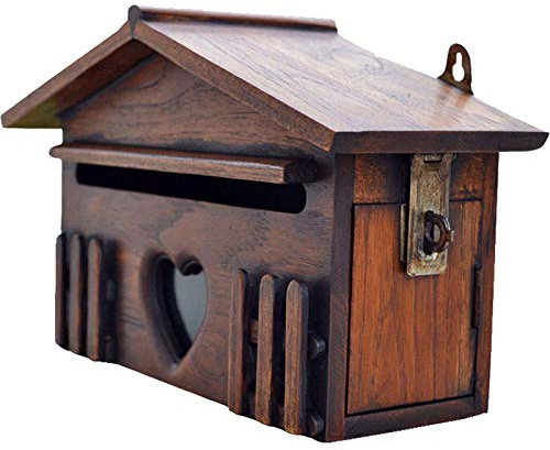 SHANGMAOYO Vintage Wand-Briefkasten aus Holz for den Außenbereich, abschließbar, mit Sichtfenster Briefkästen