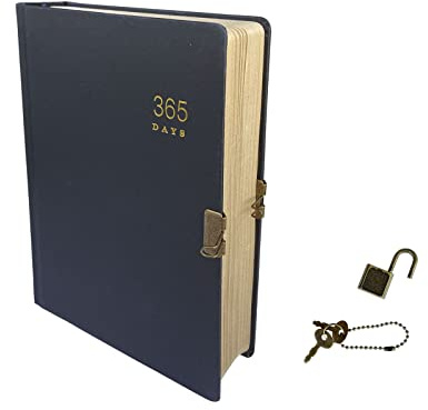 XIAMUY A5 Vintage Diary With Lock And Keys, 365 Pages Blank Lock Journal | 150GSM Thick Inner Paper, Black Hardcover Notebook For Men, Women, Sketch, Planner Organizer - 14.5x21CM