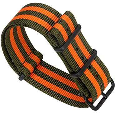Bumdenuu 18/20/22/24mm Sportgewebtes Nylon-Nato-Armband, leichtes, wasserdichtes Uhrenarmband für mechanische Uhren, Grün+Orange-Schwarz, 20mm