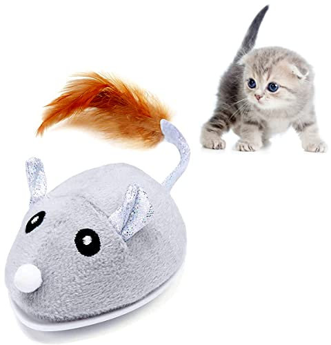 Interactive Cat Mouse Toy Rechargeable Electric Automatic Moving Feather Tail for Indoor Cats Kitten Fun Ambush Catching