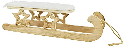 Deko Schlitten mit Fell | Holzschlitten Weihnachtsdeko Winterdeko | 10x30 cm
