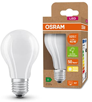OSRAM LED Stromsparlampe, Matte Birne mit E27 Sockel, Warmweiß (3000K), 2,5 Watt, ersetzt herkömmliche 40W-Leuchtmittel, besonders hohe Energieeffizienz und stromsparend, 6er-Pack