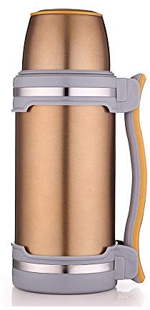 ROFRA Borraccia Termica da 2/2.6L, con Isolamento sottovuoto, Bottiglie di Acqua Calda con Tazza per conservare Bevande Fredde e Calde, per Ore di Viaggio, Acqua Potabile (Gold,2000ML)