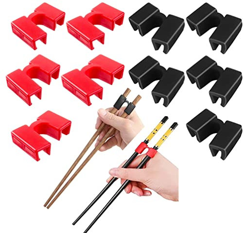 Ayudantes de Palillos,10 Piezas Palillos ayudantes de Entrenamiento Asistente de Palillos Conector para Adultos,Principiantes o Estudiantes(Negro y Rojo)