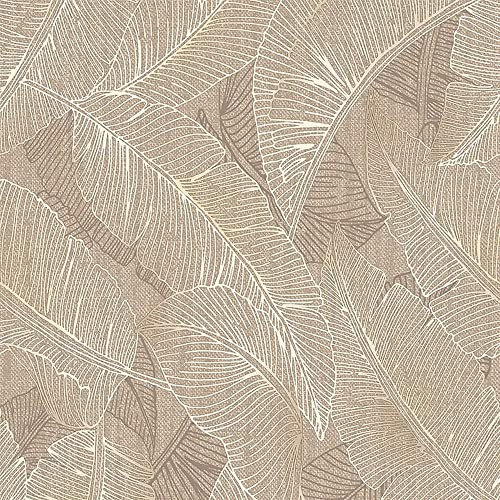 Belgravia Decor Anaya Leaf Wallpaper - Modern Wallpaper for Living Room, Bedroom, Fireplace - Decorative Luxury Nature Wall Paper with Leaves Pattern, Subtle Sheen & Textured Finish (Taupe)