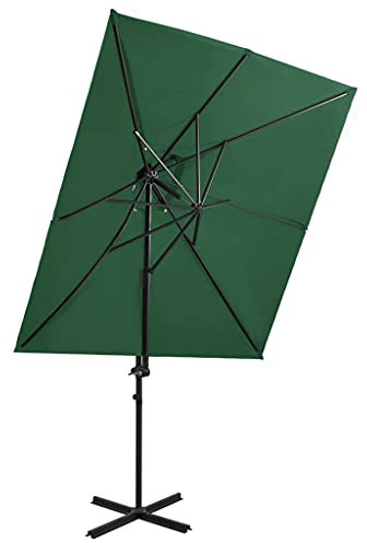 Parasol de jardin en porte à faux à double toit vert 250x250 cm