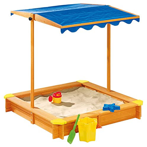 Sandkasten mit Deckel, höhenverstellbar, neigbar, Sonnendach, Kinder-Sandkasten mit Dachabdeckung, Holz, Kindersandkasten 118 x 118 cm, für Kinder, Vergnügungsparks, Supermärkte, Familien