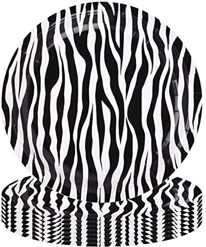 POPOYU 16P Jungle Safari Animal Party Zebra Print Paper Plates 9 inch,Jungle Animal Party Disposable Paper Plates,Jungle Theme Party Tableware Decor Set Kids Jungle Safari Reptile Party Supplies
