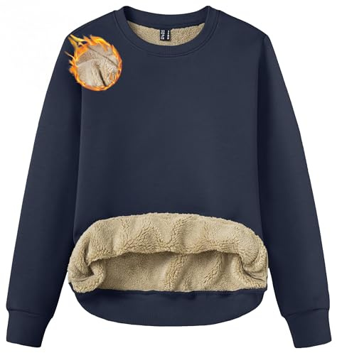 TACVASEN Women's Fleece Sweatshirts Cotton Crewneck Long Sleeve Shirts Casual Tunic Tops Navy Blue