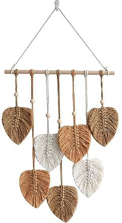 Avoik Makramee Wandbehang Wandteppich Boho Deko Chic Tapisserie Kunst Gewebte Blätter Handgewebt Wanddeko Wandteppich für Wohnzimmer,Schlafzimmer, Hochzeit Dekor Geschenke, Braun