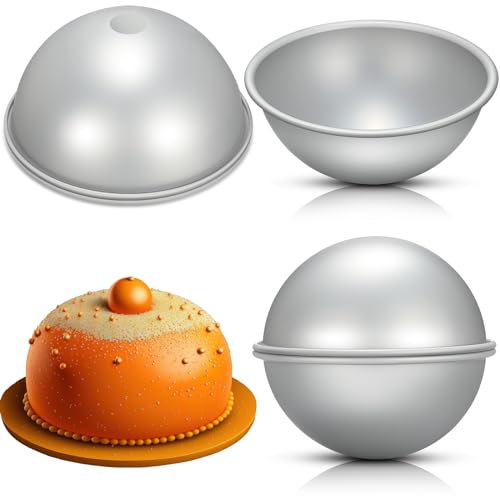 Hushee 2 Pcs Football Cake Pan 8 Inch Aluminum Hemisphere Pan Nonstick 3D Round Shape Cake Molds for Baking Sphere Half Ball Cake Pan for Birthday Wedding Anniversary DIY Cakes Bakeware Tools, Silver