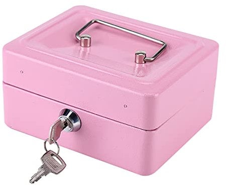 1Pc Coffre-fort Mini Caisse Coffre-fort Portable Coffre-fort Bijoux Boîte De Sécurité Coffre-fort Domestique Boîte De Verrouillage Avec Serrure à Clé Pour Bureau Enfants Adultes(Rose)