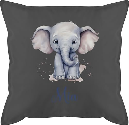 Kissen 50x50 - Zootiere - Elefant Dickhäuter Grauer Riese Rüsseltier - 50 x 50 cm - Grau - Kinder elefantenkissen Elefanten Geschenke kopfkissen elefantenmotiv Elephant für Couch personalisierte