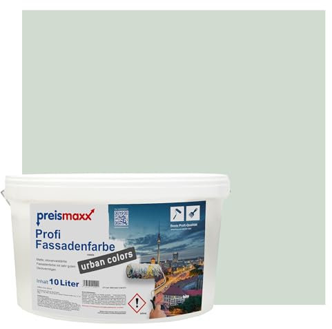 Preismaxx Profi Fassadenfarbe urban colors, bunte Außenfarbe, grün, salbeigrün, sage green 10L, matte, wasserabweisende Aussen-Dispersion, hohe Wasserdampfdurchlässigkeit