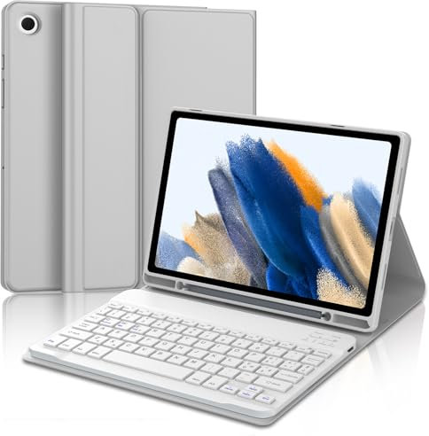 JADEMALL Custodia Tastiera per Samsung Galaxy Tab A8 10.5 2023, Italiano QWERTY Tastiera Magnetica Bluetooth per Tablet Samsung A8 10.5 SM-X200/X205/X207, Grigio chiaro