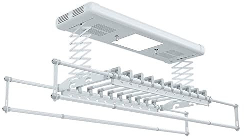 Étendoir à linge électrique Étendoir à linge monté au plafond avec ventilateur de séchage à lumière LED Séchage automatique du balcon intérieur avec poteau télescopique pour machine à sécher les