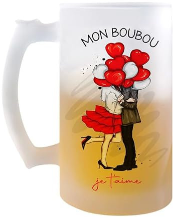 Planetee Chope Mon Boubou Je t'aime Ballon | Verre à Bière Pression Pinte Couple Saint Valentin Mariage Fiançailles Anniversaire Cadeau Romantique