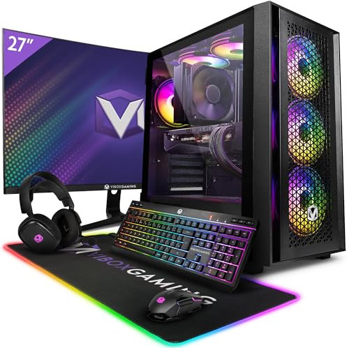VIBOX VII-124 PC Gamer Complet • 27 Écran • Intel Core i9 10900F 5,2 GHz • Nvidia RTX 4070 Super 12 Go • 32 Go RAM • 1 to NVMe M.2 SSD • 600W PSU • Windows 11 • WiFi
