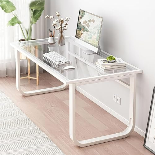 SHJDBF Escritorio de cristal para computadora, moderno y minimalista, mesa de estudio, escritorio de oficina en casa, mesa de estudio con patas de metal, mesa de trabajo para computadora de espacio